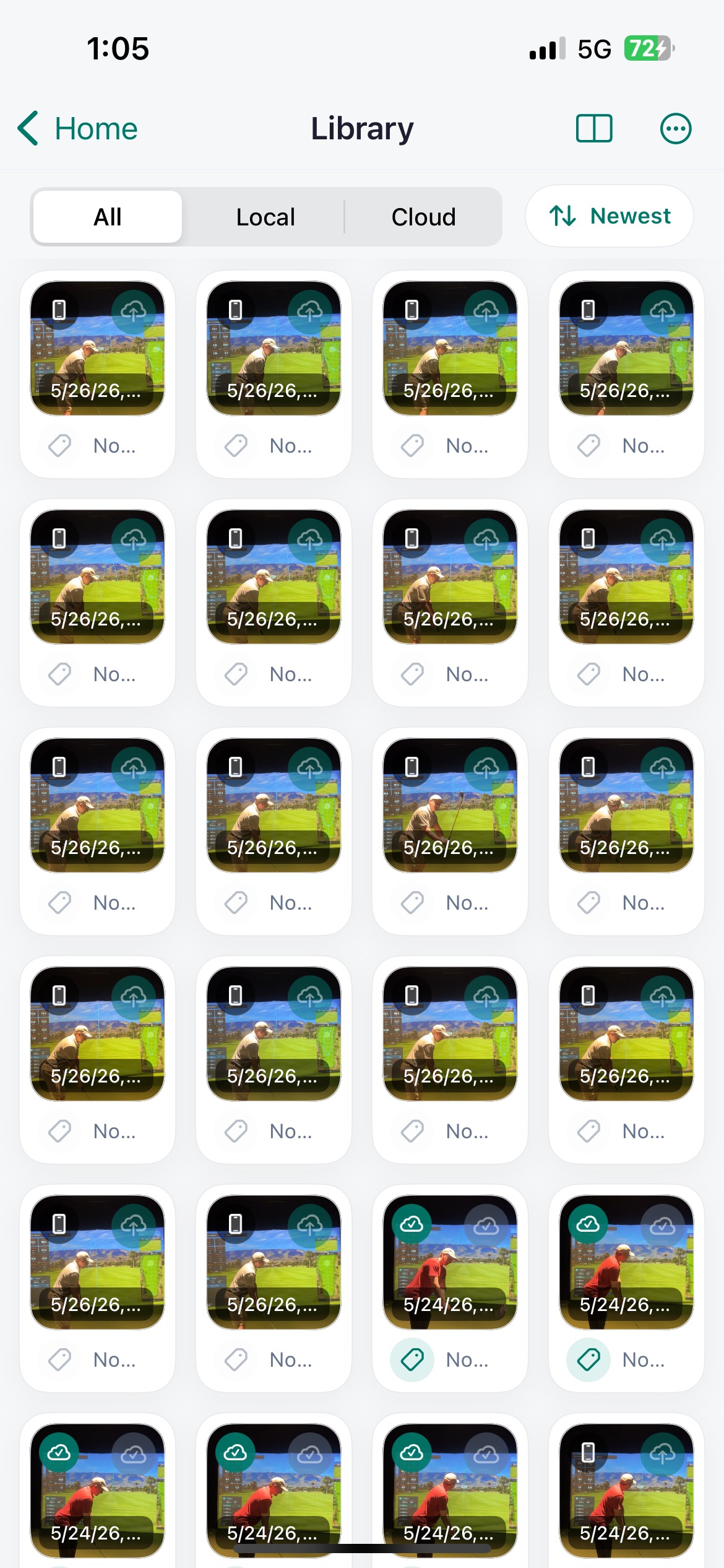 Saved golf swings in the SwingGrabber library