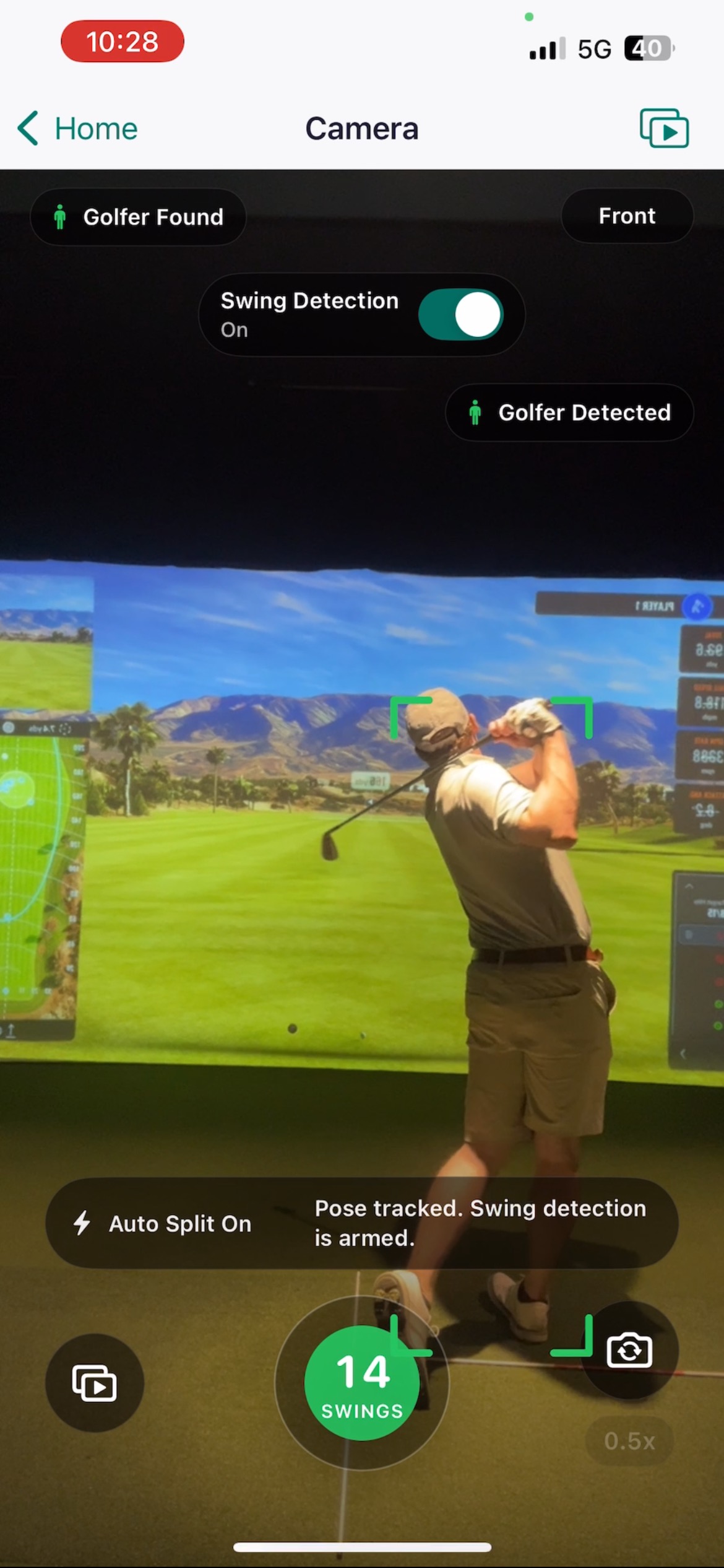 Swing detection screen in the SwingGrabber iOS app
